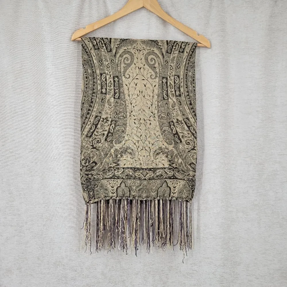 CBK Silk Paisley Tapestry Fringe Shawl Scarf